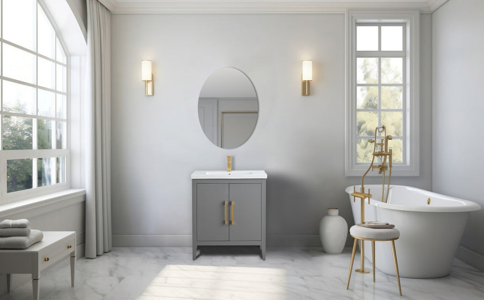 Vanity Art Bathroom Vanity With Sink, Cashmere Gray, 30", Single Sink, Golden Brushed