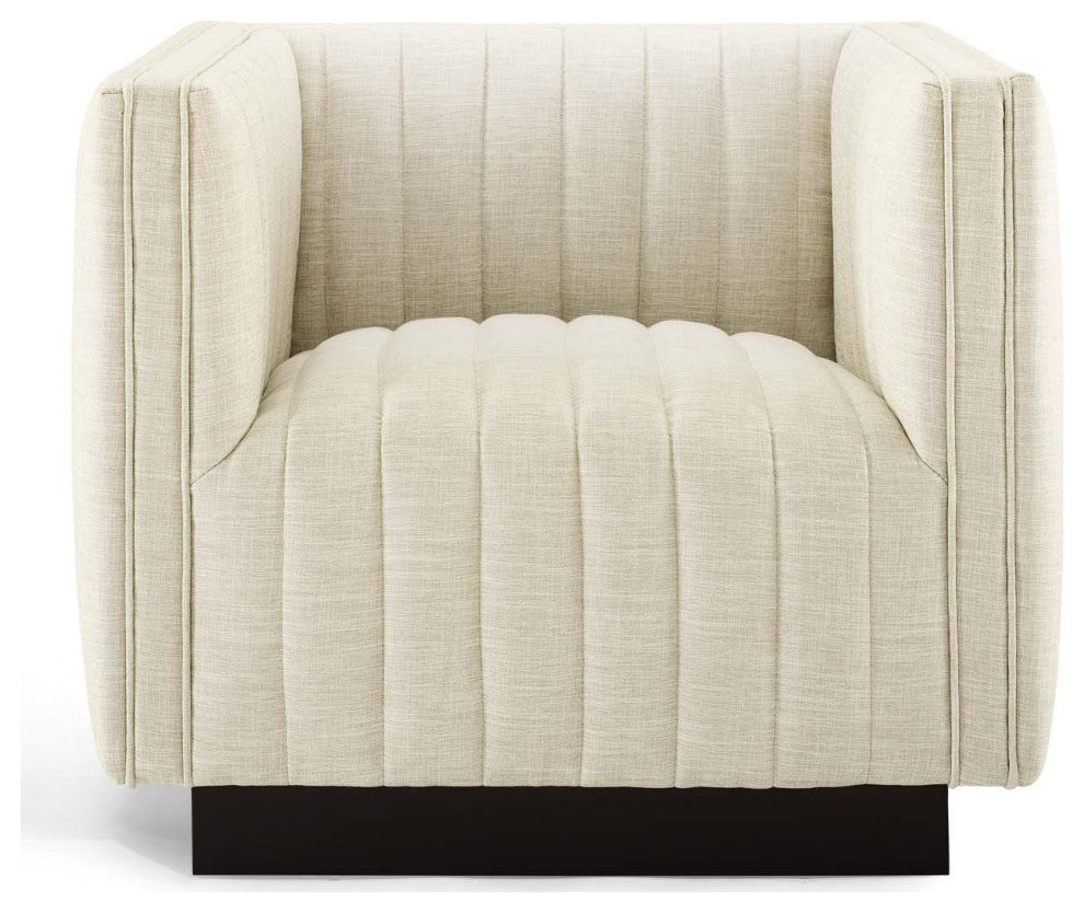 Tufted Armchair Accent Chair, Set of 2, Fabric, Beige, Modern, Lounge