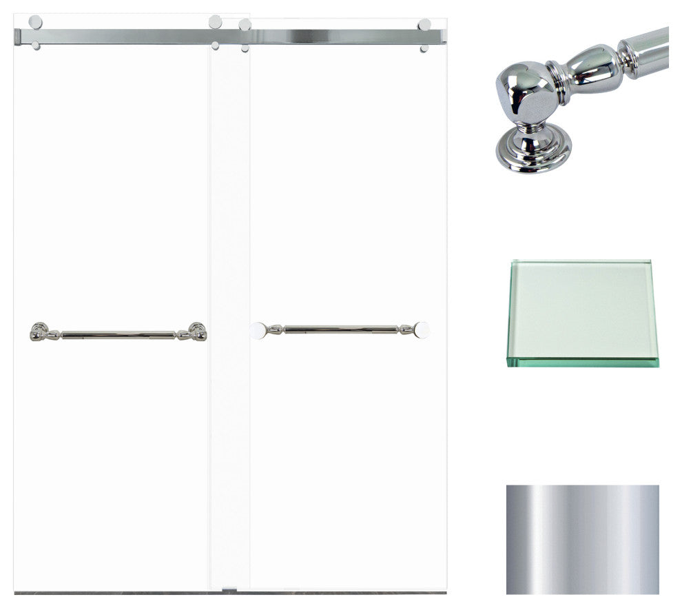 Brooklyn 60"x80" Frameless Shower Door, Clear Glass, Polished Chrome, Niles