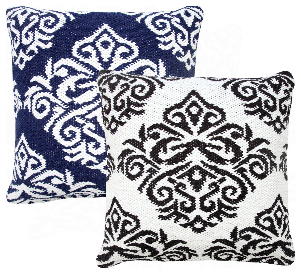 Ox Bay Machine-Made Blue/White Medallion Cotton Blend Pillow Cover, 20"x20"