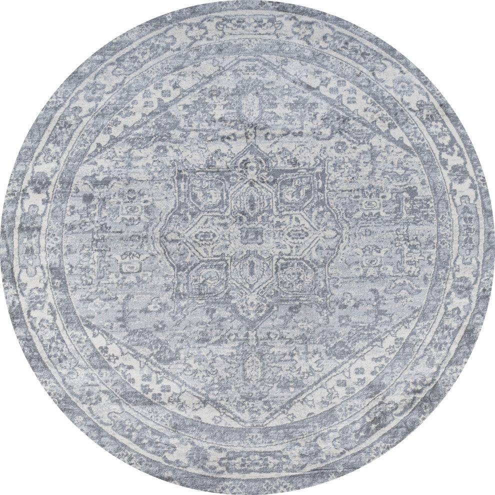 Modern Persian Medallion Light Gray/Ivory 6' Round Area Rug