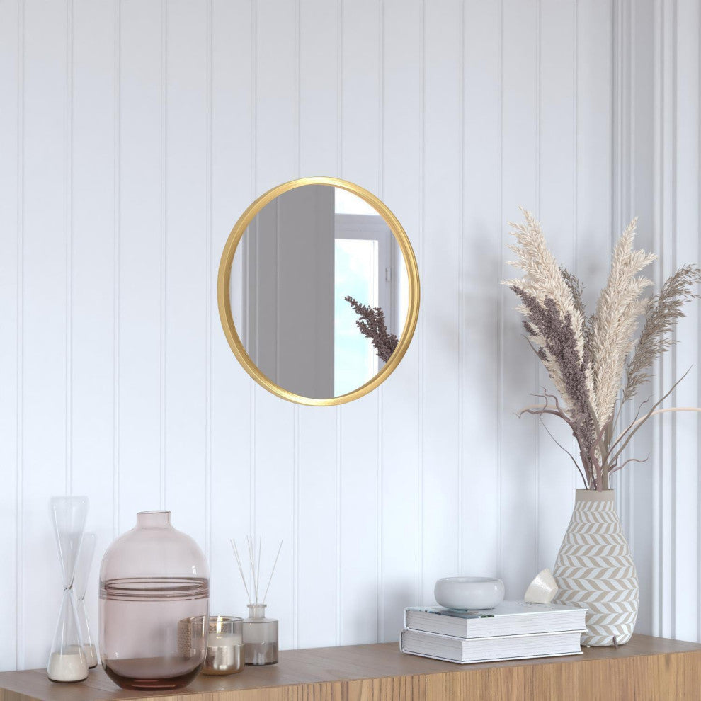 Julianne Round Metal Framed Wall Mirror, Gold, 16"