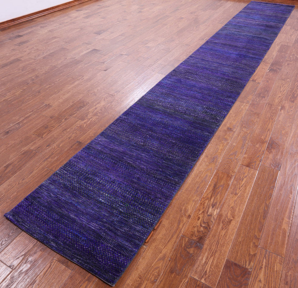 2' 6" X 18' 2" Super Savannah Gabbeh Wool and Silk Hand Knotted Runner Rug Q6886