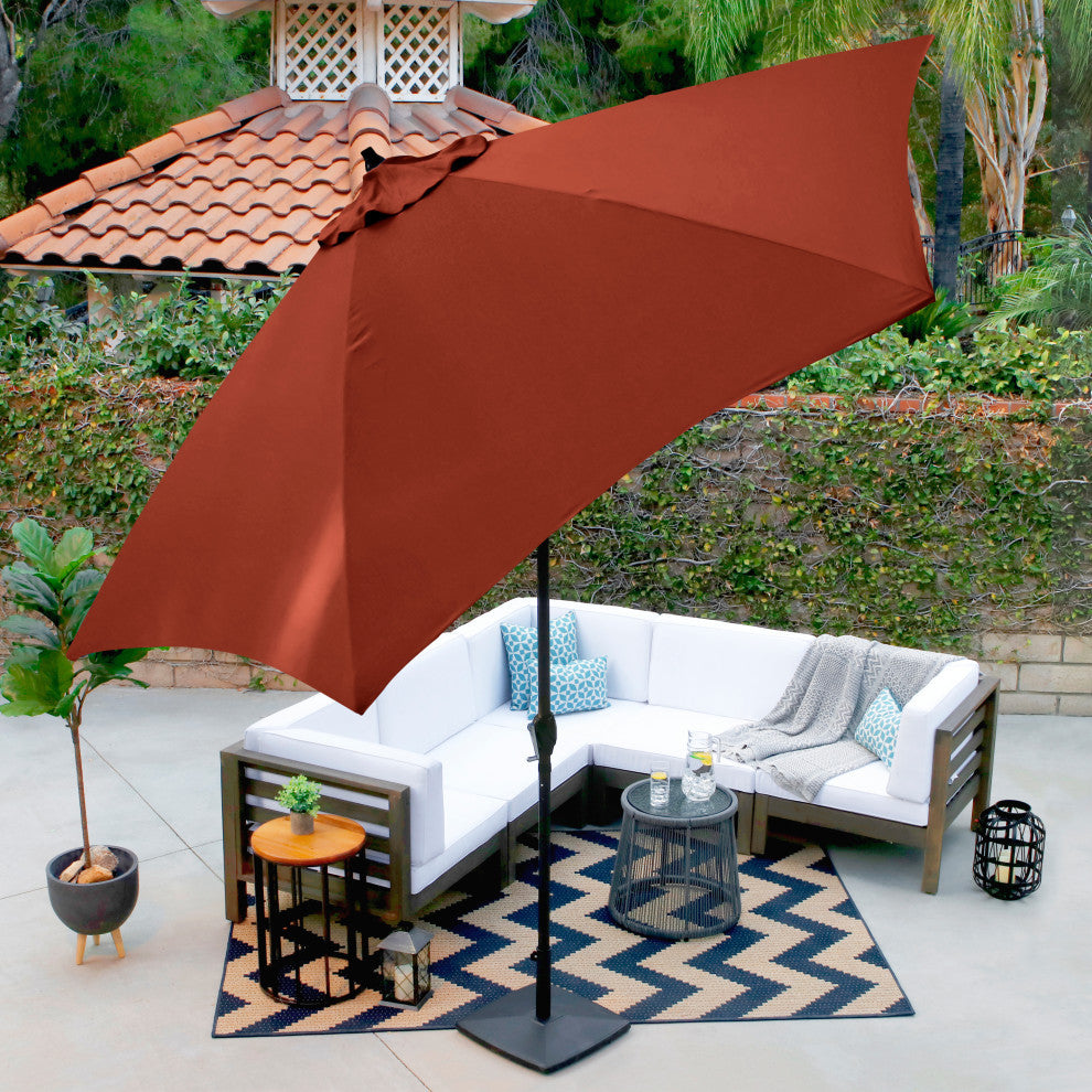 Astella 11' Round Table Patio Umbrella, Auto Crank Lift, Polyester, Brick