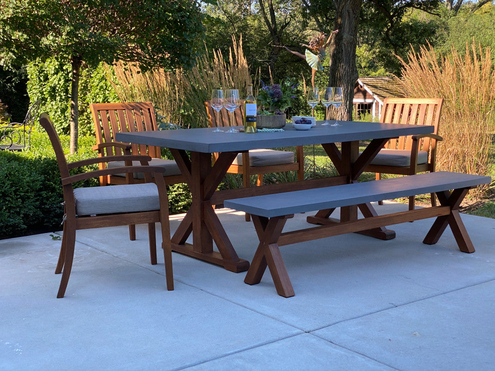 6-Piece Eucalyptus and Composite Dining Set With Stacking Chairs and Bench