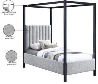 Kelly Boucle Fabric Upholstered Bed, Gray, Twin