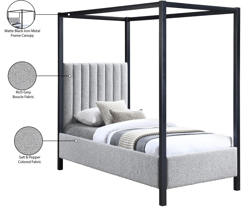 Kelly Boucle Fabric Upholstered Bed, Gray, Twin