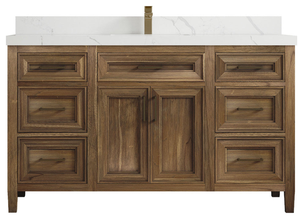 Santa Monica 60 Single Sink Bathroom Vanity in Graywashed Teak 2" Calacatta Laza