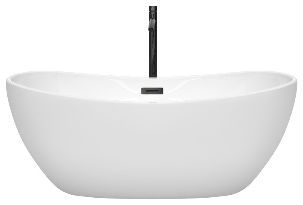 Rebecca 60 to 70" Freestanding Bathtub with options, Matte Black Trim, 60 Inch, Floor Mounted Faucet in Matte Black