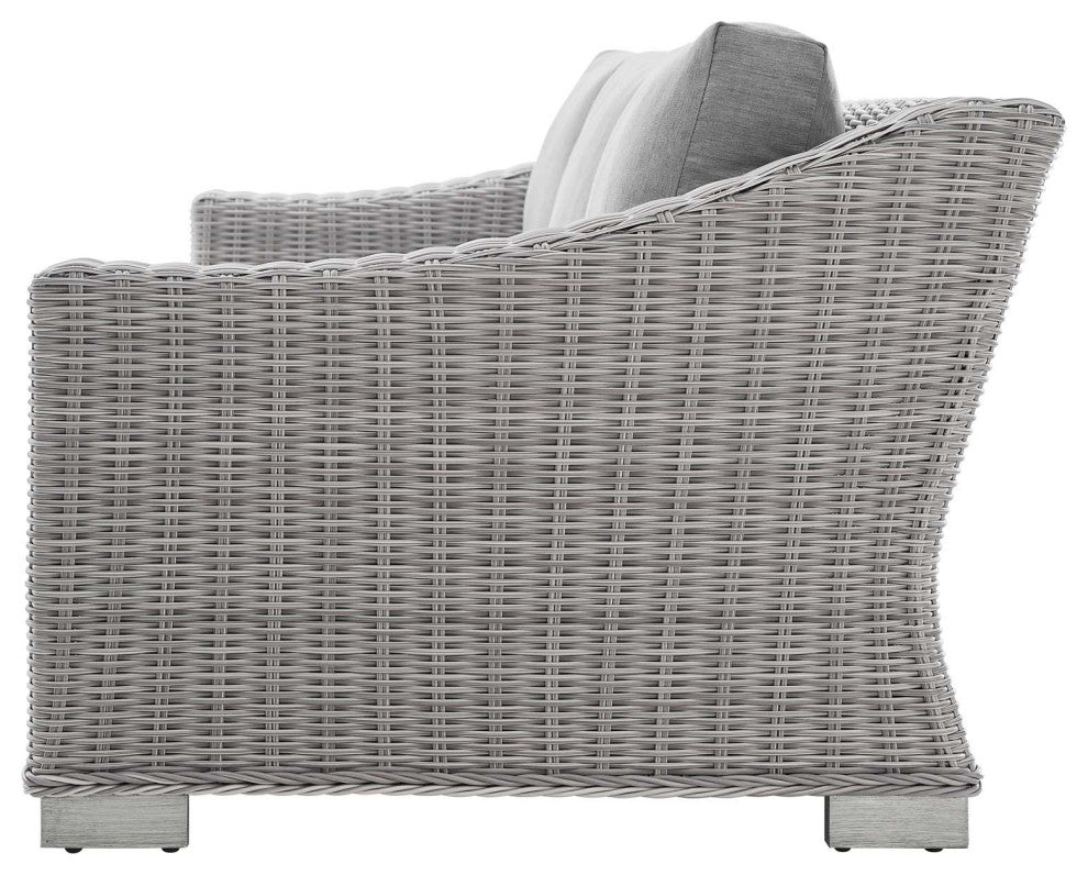 Lounge Sofa Chair Table Set, Rattan, Wicker, Gray, Modern, Outdoor Patio