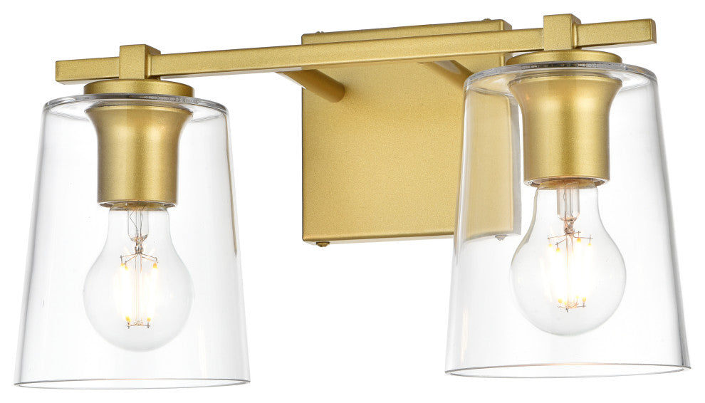 2 Light Brass And Clear Bath Sconce