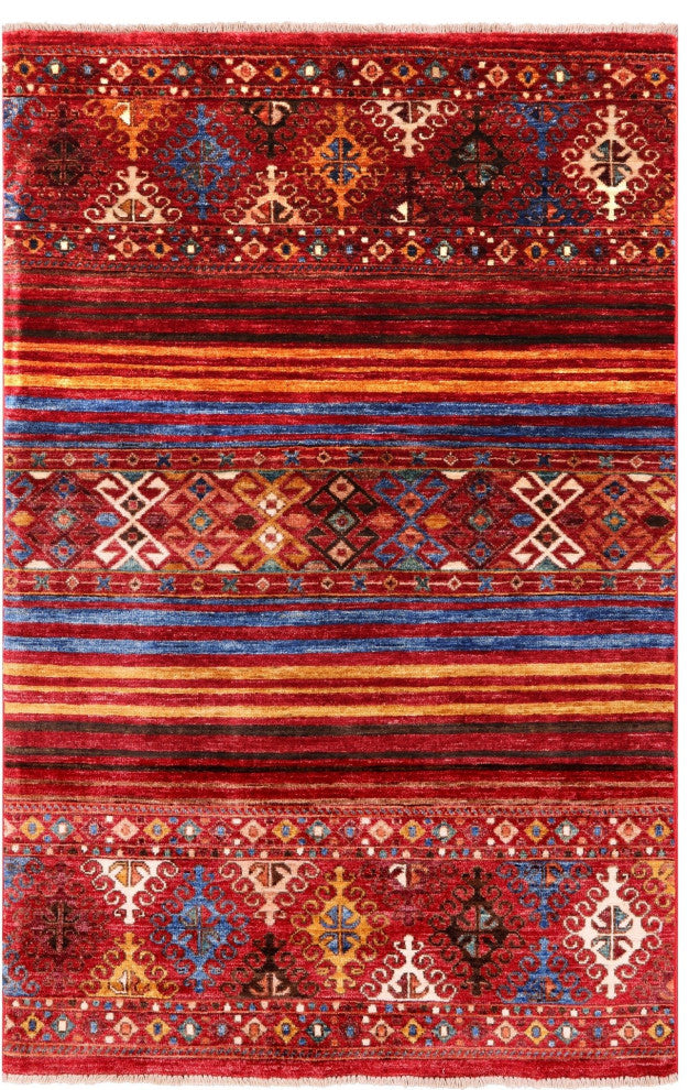3' 2" X 4' 11" Khorjin Super Kazak Hand-Knotted Wool Rug Q5440