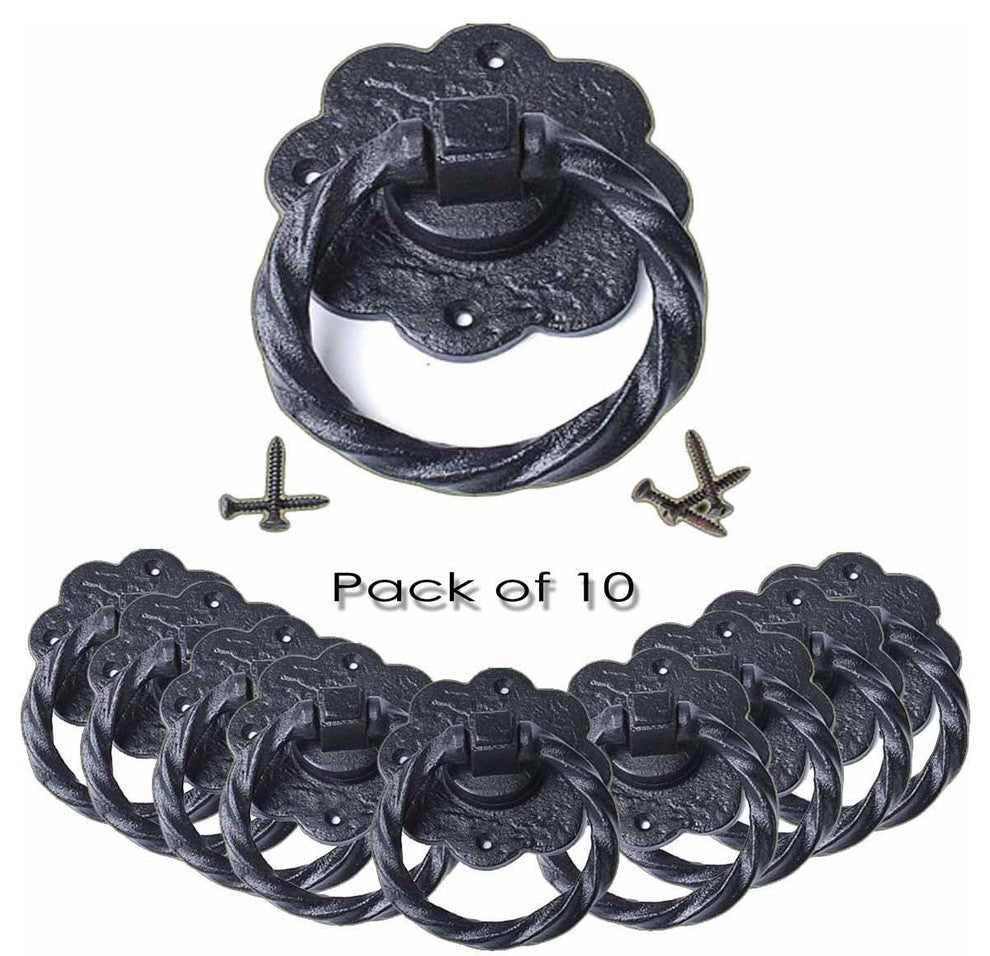 Ring Pull Cabinet or Drawer or Door Wrought Iron Black 5'' |