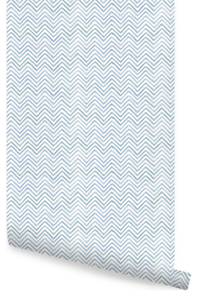 Watercolor Chevron Peel and Stick Vinyl Wallpaper, Blue Dragon, 24"w X 60"h