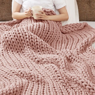 Madison Park Chunky Double Knit Handmade Throw Blanket, Blush, Blush