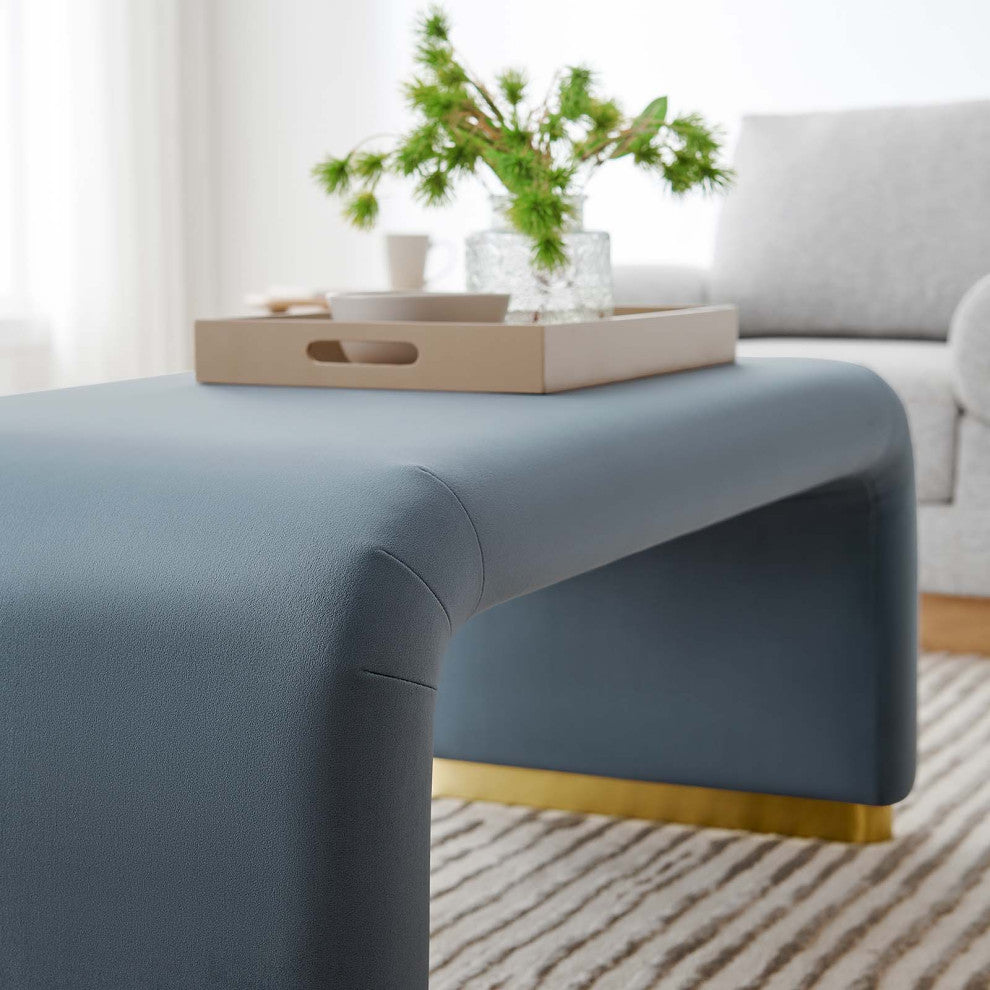Koda Performance Velvet Waterfall Ottoman - Brass Cadet Blue