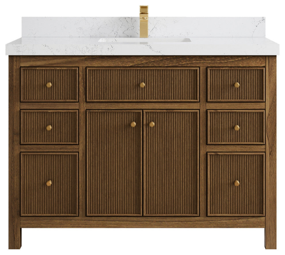 Sonoma Teak 48 Single Sink Bath Vanity in Dark Natural with 2" Empira Quartz