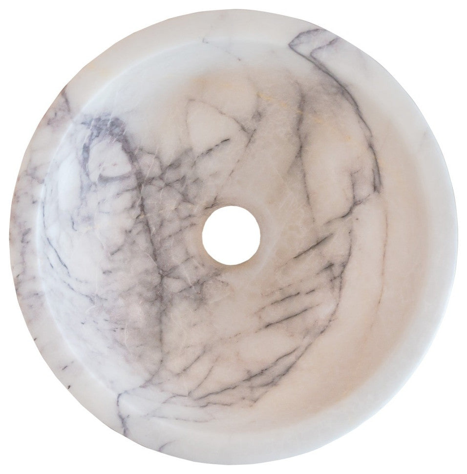 Natural Stone New York White Marble Round Vessel Sink Polished (D)12" (H)5"