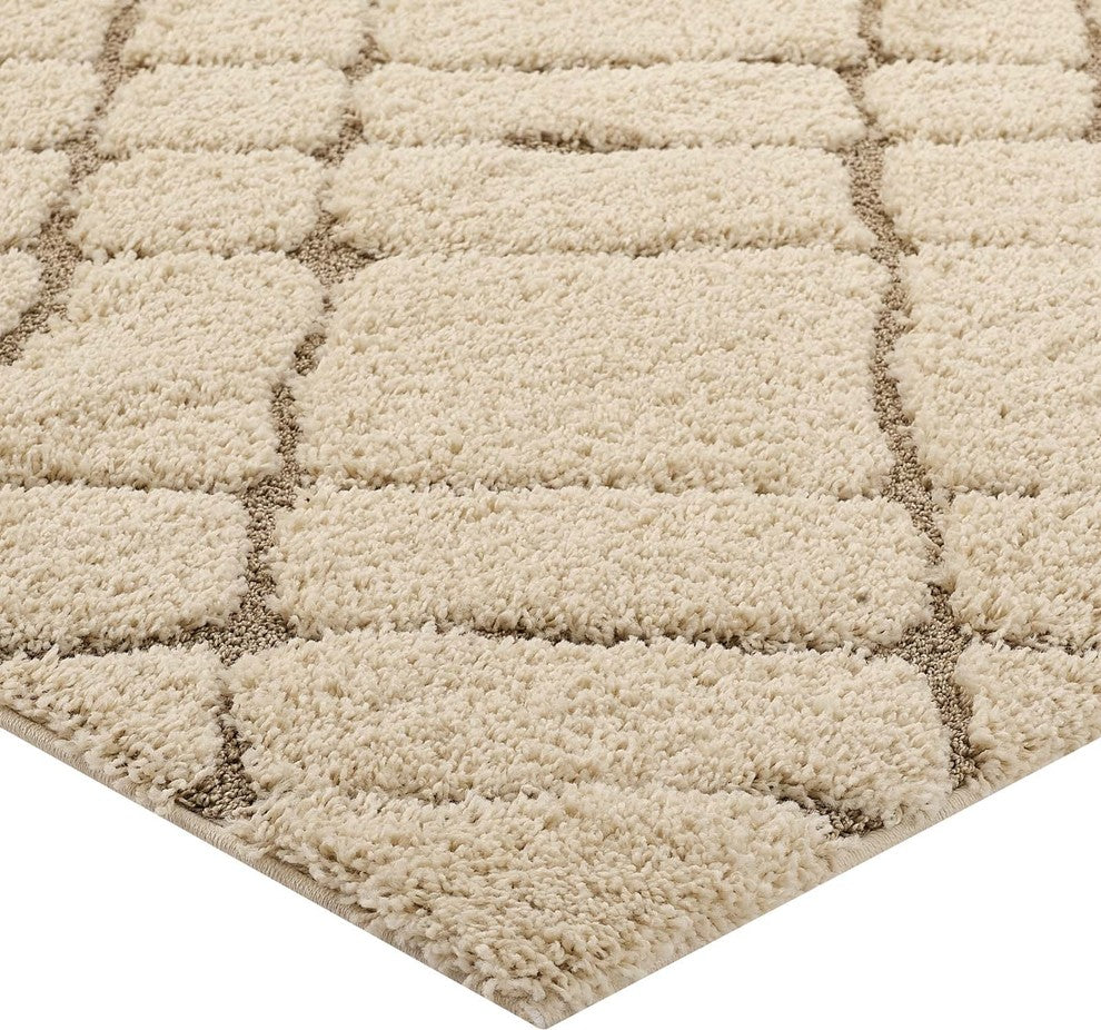 Verona Abstract Geometric 8x10 Shag Area Rug Creame and Beige