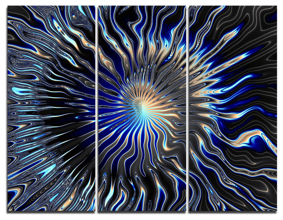 "Blue Rays from the Circle" Art Canvas Print, 3 Panels, 36"x28"