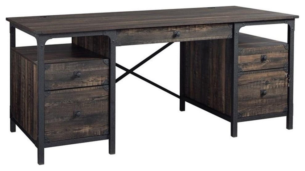 Home Square 3-Piece Set with Executive Desk Large Hutch & Lateral File