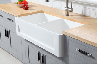 Gourmetier Double Bowl Farmhouse Kitchen Sink, Matte White