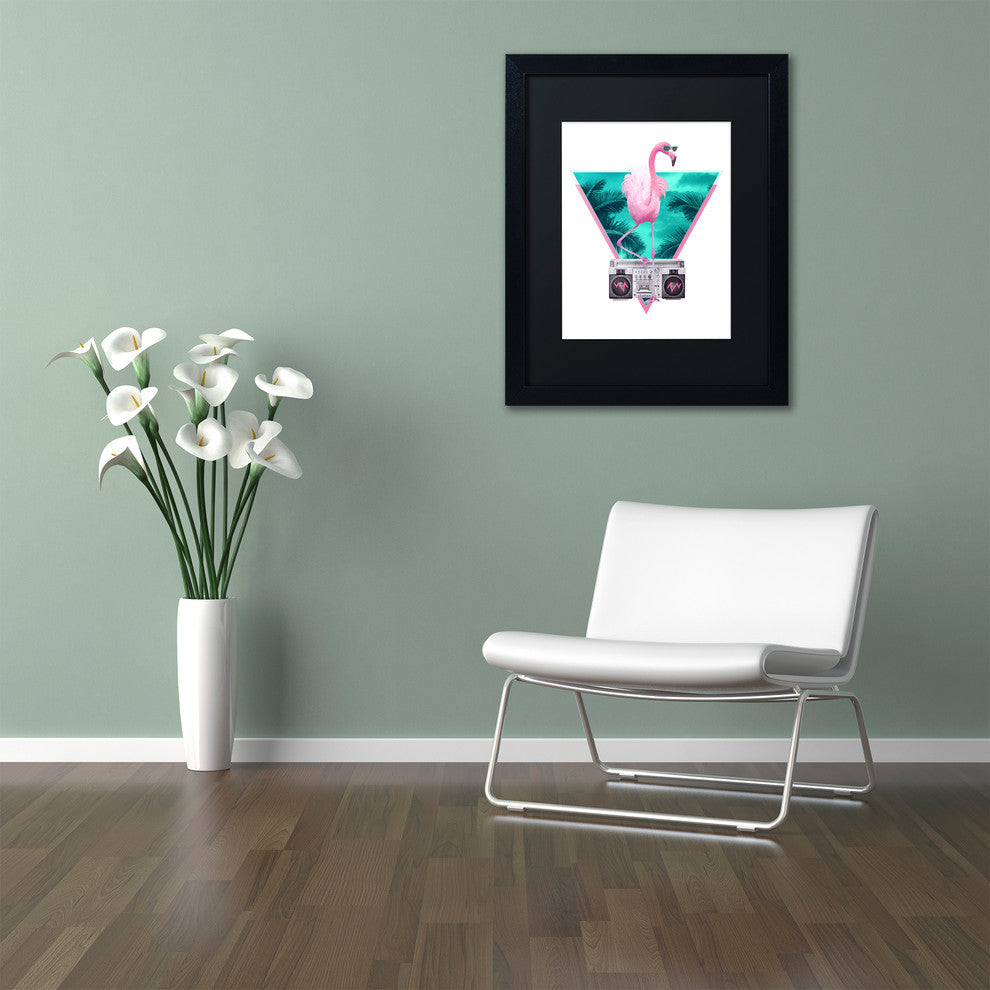 Robert Farkas 'Miami Flamingo' Art, Black Frame, Black Mat, 14x11