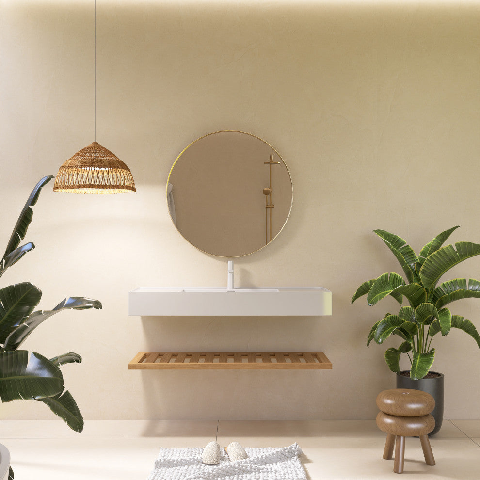 Wall-Mounted Bathroom Vanity With White Rectangular Acrylic Integrated Basin, 48"