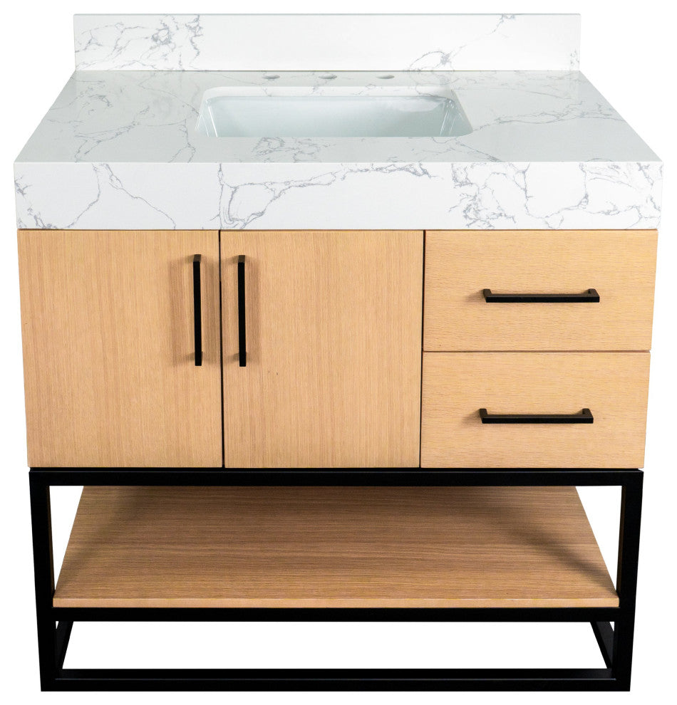 Ellis 36" Bathroom Vanity, Blonde, Top: Engineered Marble