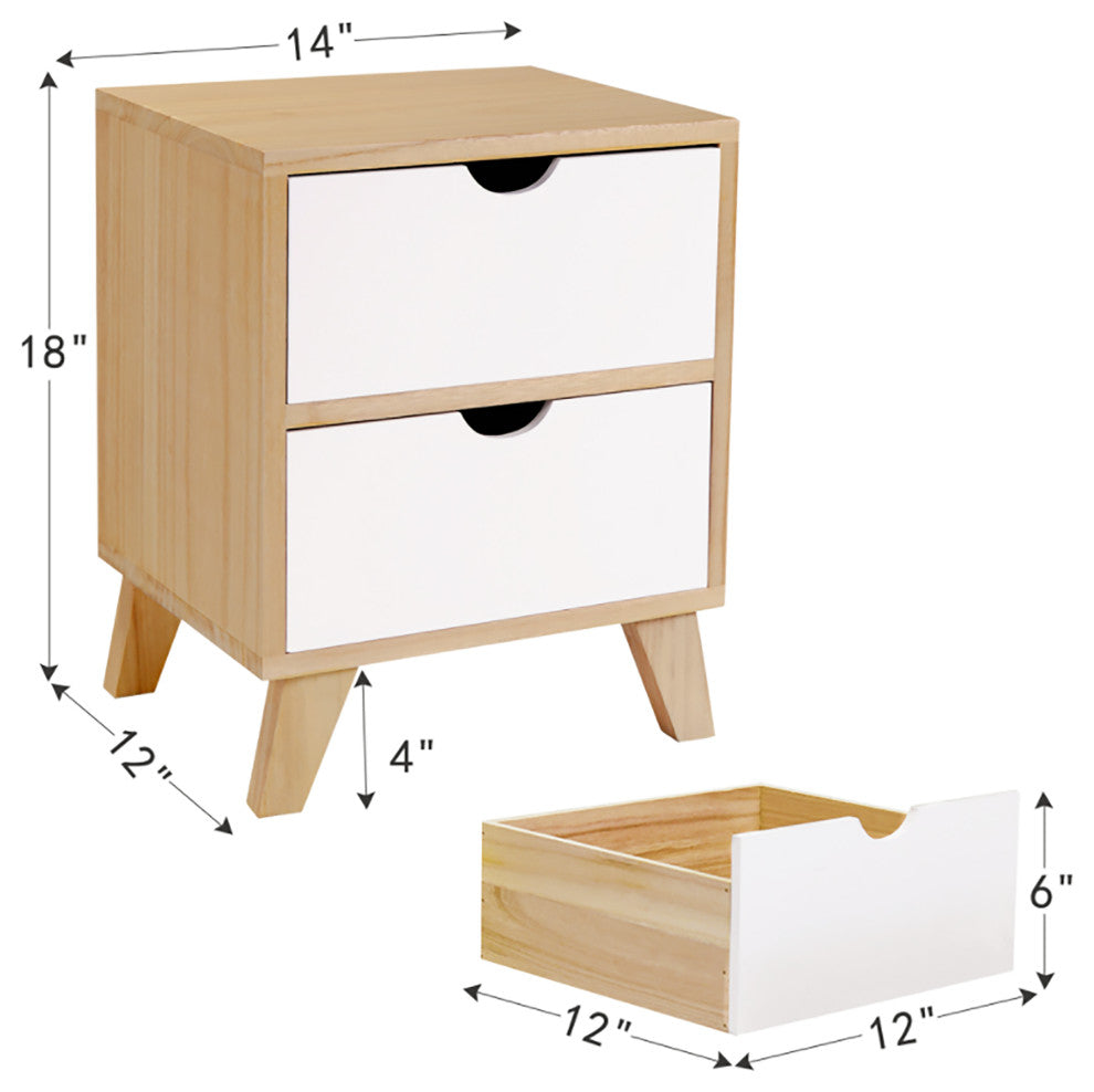 2 Set 2-Drawer Wood Nightstand in White