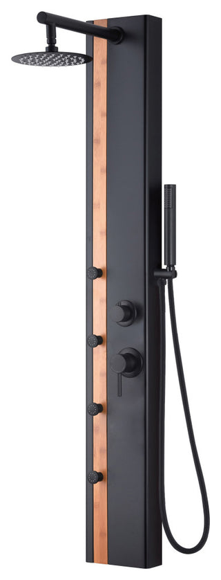 Eclipse 8-in Rain Showerhead ShowerSpa with 4-Body Jets and Handshower, Matte Black With Bamboo, 1.8 Gpm