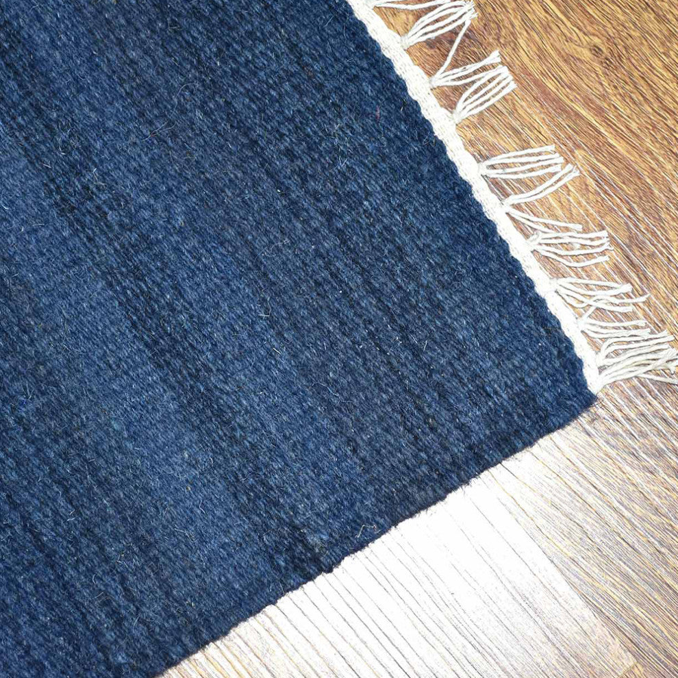 HAND WOVEN FLAT WEAVE KILIM WOOL ECO-FRIENDLY AREA RUGS, Rectangle, Blue, Solid, Blue, [Rectangle] 10'x13'