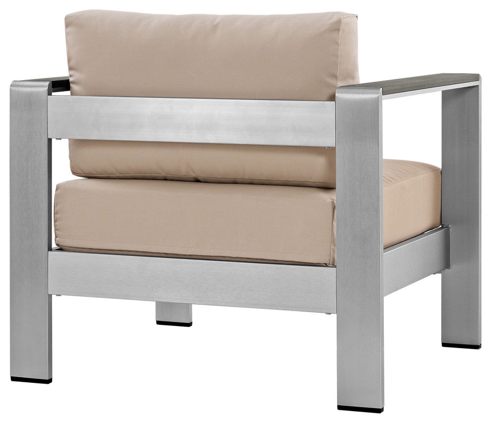 Silver Beige Shore Outdoor Patio Aluminum Armchair