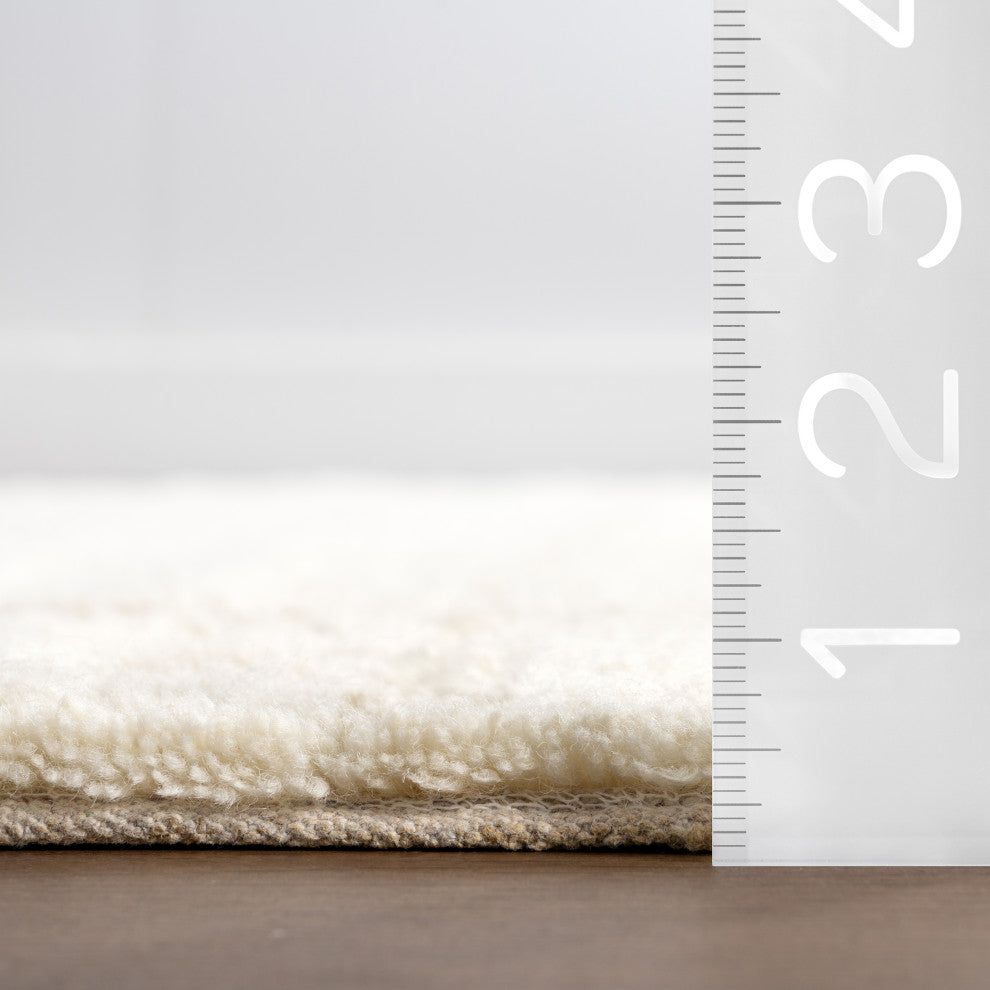 Frenshe Interiors x RugsUSA Cove Checked Wool Rug, Ivory 9' x 12'