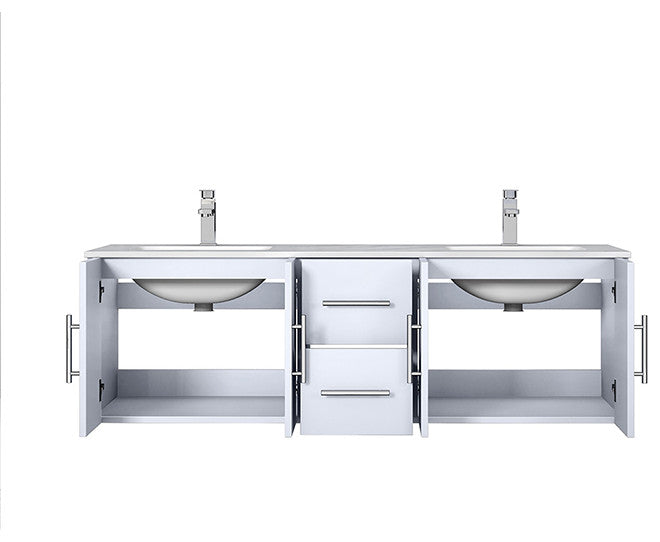 Geneva Transitional Glossy White 60" Double Vanity with 60" Led Mirror, no Top