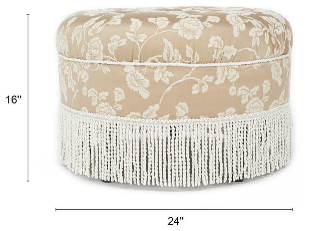 Yolanda 24" Upholstered Round Accent Ottoman, Champagne Beige Floral