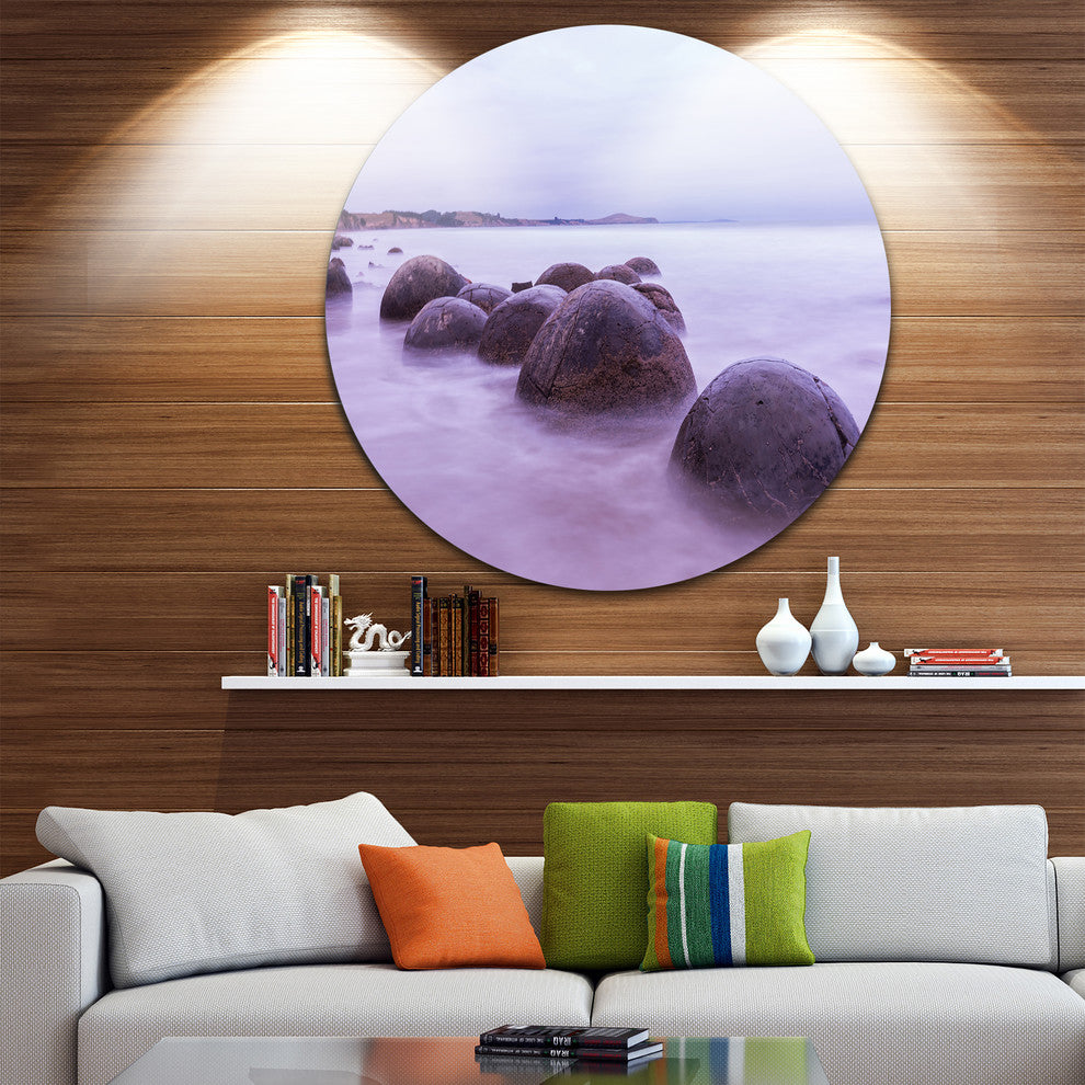 Moeraki Boulders New Zealand, Seashore Photo Round Wall Art, 11"