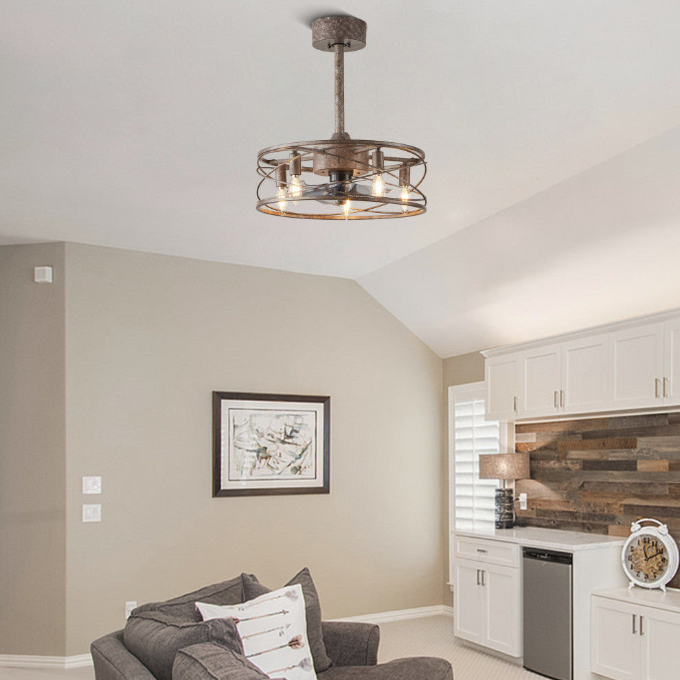 18" Black Industrial Reversible Ceiling Fan with Metal Cage Shade and Remote