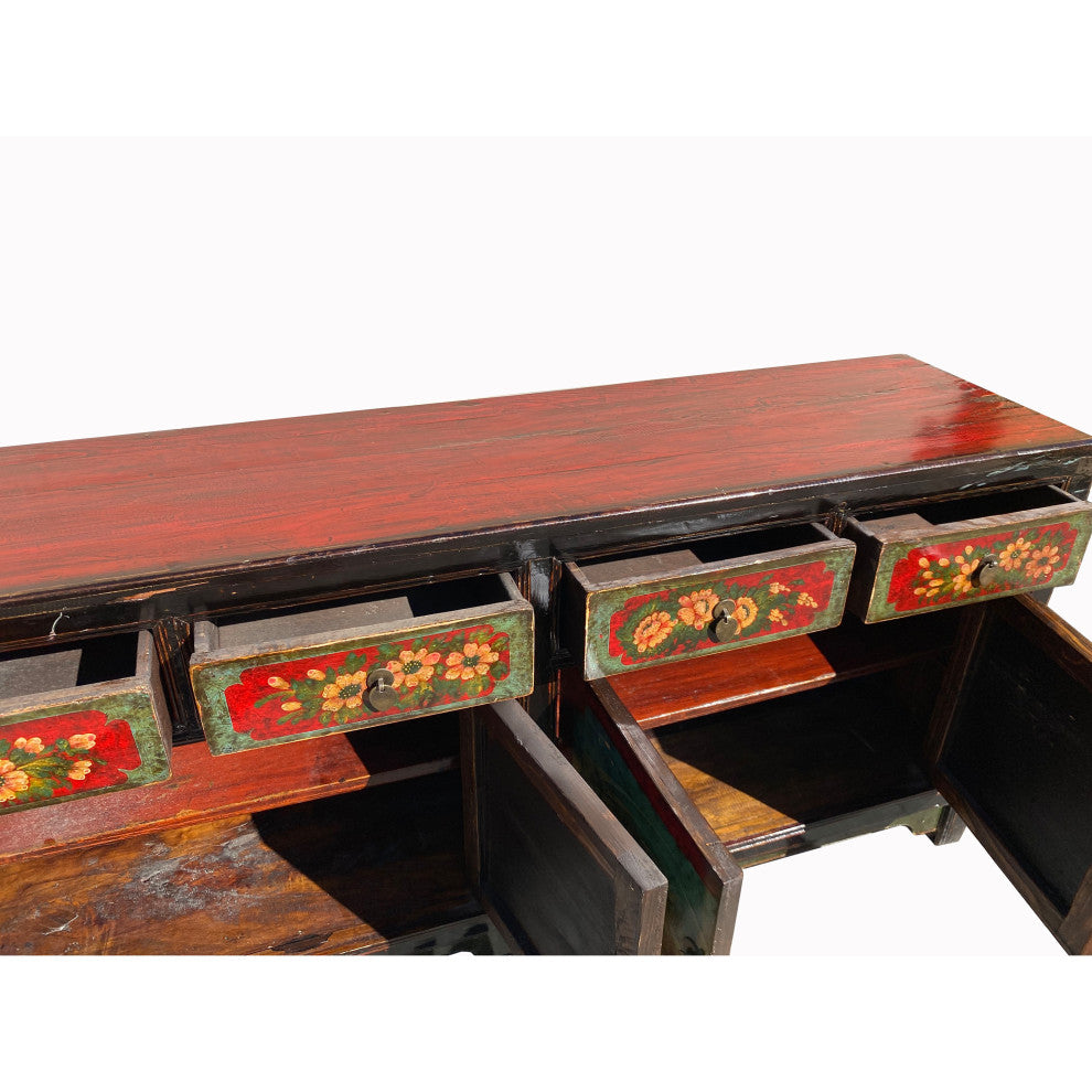 Vintage Oriental Blue Fishes Graphic Sideboard Console Table Cabinet Hcs7138