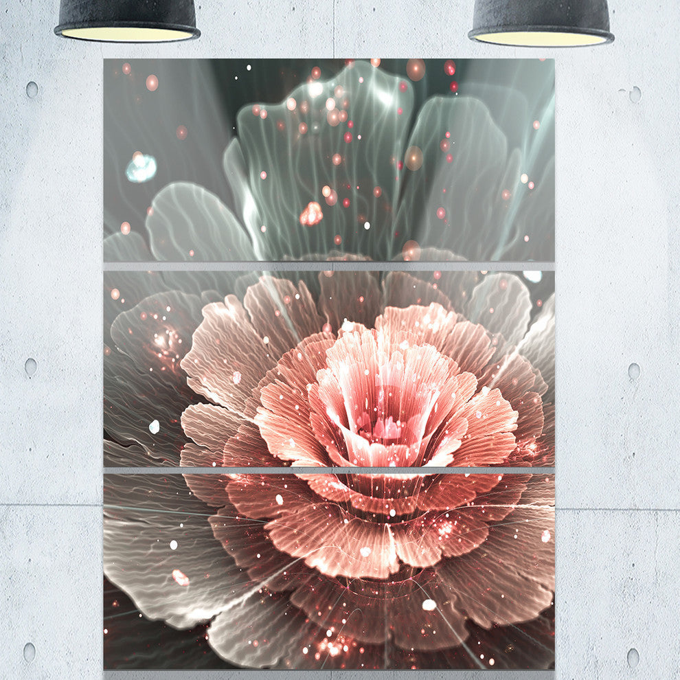 "Abstract Fractal Pink Gray Flower" Digital Metal Wall Art, 3 Panels, 28"x36"
