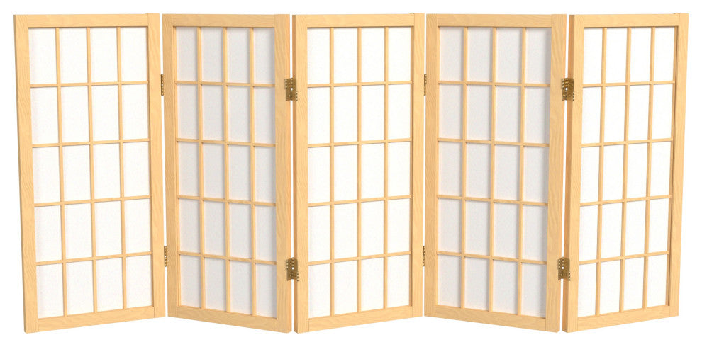 2' Tall Desktop Window Pane Shoji Screen, Natural, 5 Panels