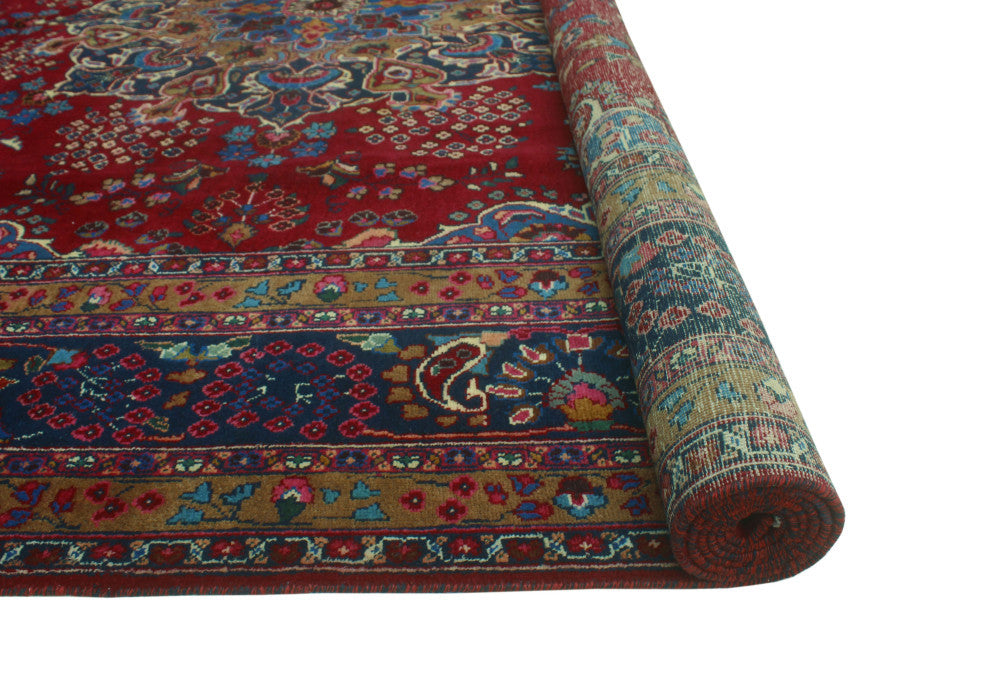 Fine Vintage Distressed Eliana Red/Navy Rug, 9'7x12'9