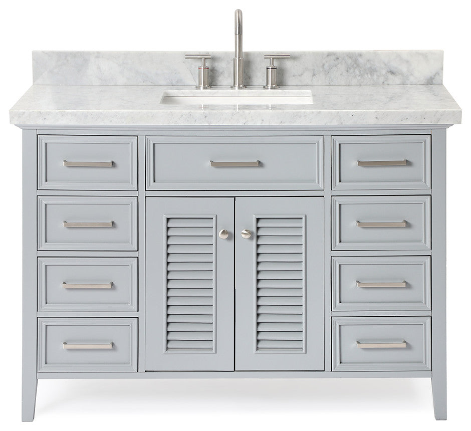 Kensington 49" Bath Vanity Rectangle Sink in Grey With Carrara Marble Top