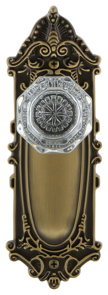 Victorian Plate Passage Waldorf Door Knob, Antique Brass