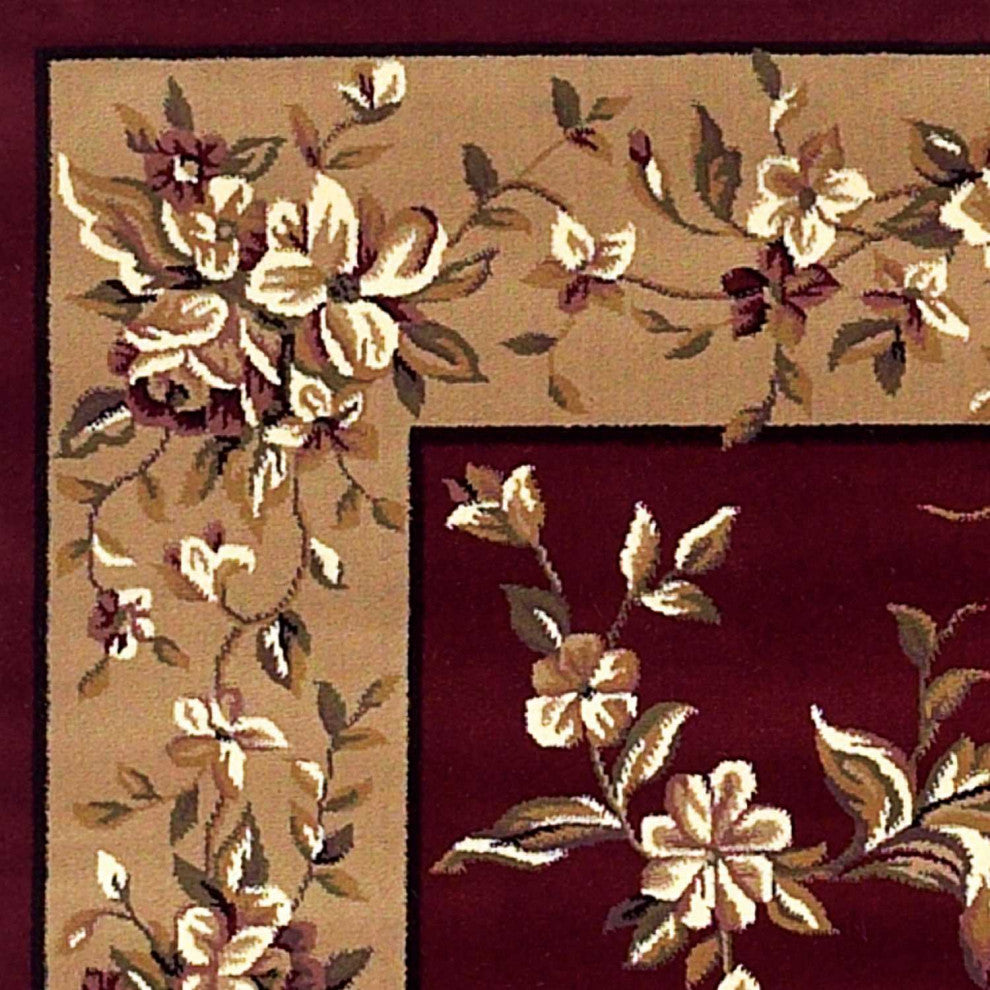 HomeRoots 10'x13' Red Beige Machine Woven Floral Traditional Indoor Area Rug