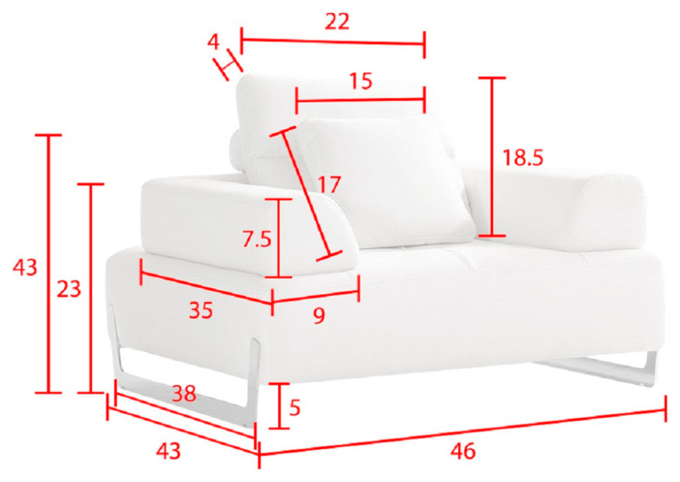 Ravenna White Faux Suede Accent Chair With Sliding Backrest and Armrest