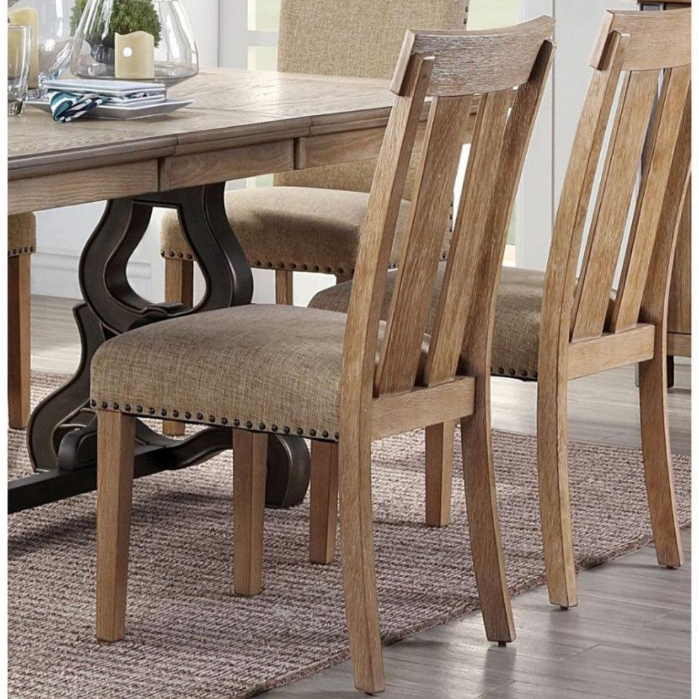 Set of 2 Upholstered Side Chair, Maple Finish
