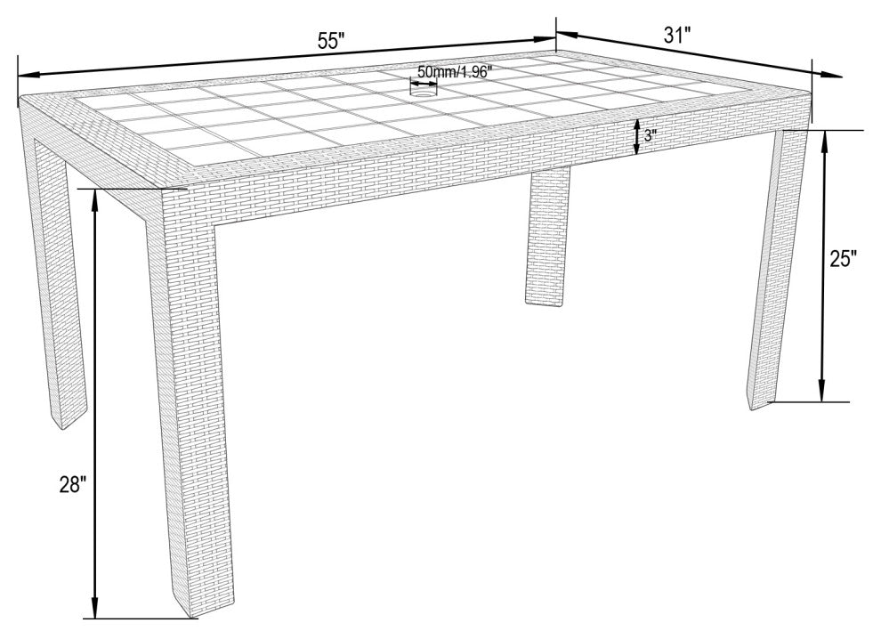 LeisureMod Mace Mid-Century 7-Piece Rectangular Outdoor Dining Set, Brown