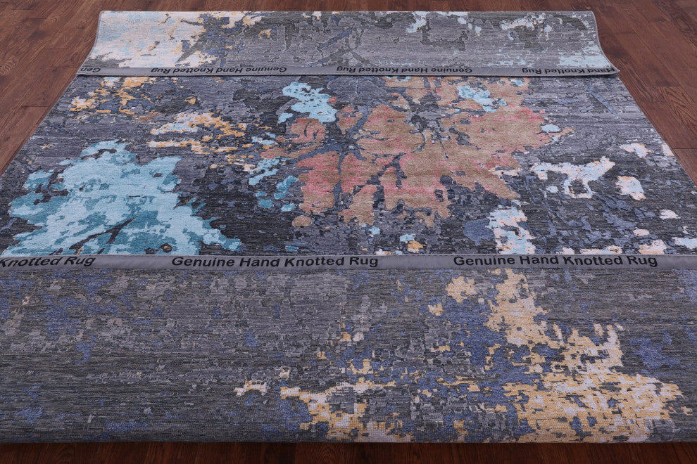9' 1" X 12' 0" Abstract Wool & Silk Hand Knotted Rug - Q14897