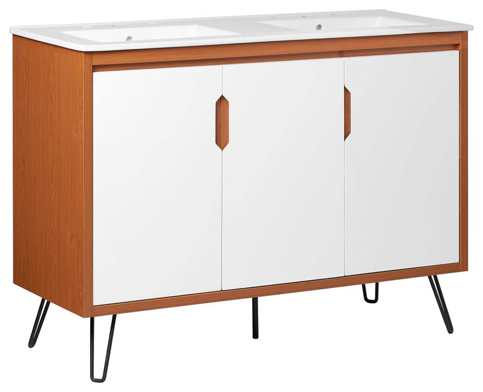 Energize 48" Double Sink Bathroom Vanity, Cherry White White